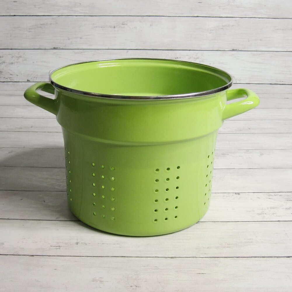 Vintage Metal Enamel Pasta Strainer Colander Lobster Steamer Green Enamelware